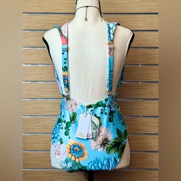 NWT Agua Bendita Pacifico Ellis Aine Floral One-Piece Swimsuit, Size XL